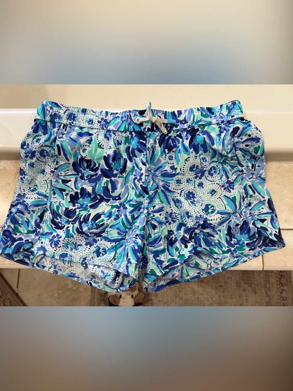 Lilly Pulitzer Blue Multi Floral Print Drawstring Shorts